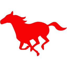 A red horse running across the black background.